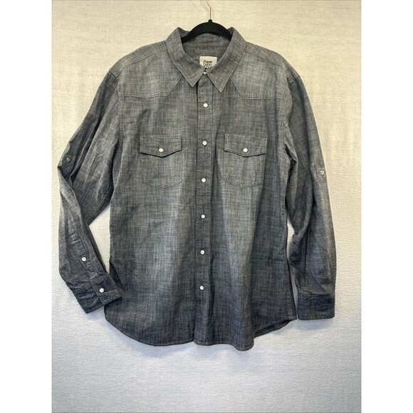 Paper Denim & Cloth Chambray Shirt Mens XL Blue Western Pearl Snap Roll Tab - Picture 1 of 9